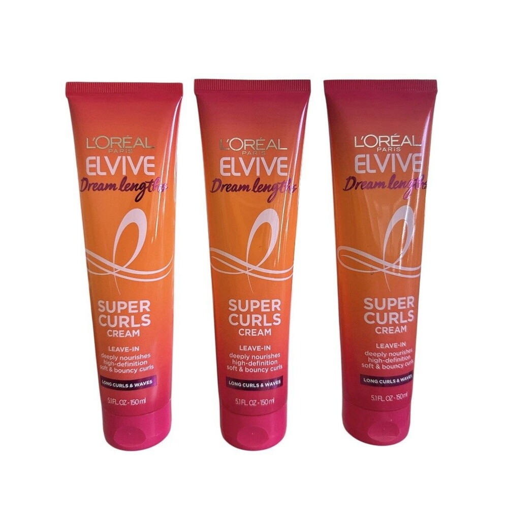 L'oreal Paris Elvive Dream Lengths Super Curls Cream Leave in 5.1 Oz New 3 Pack